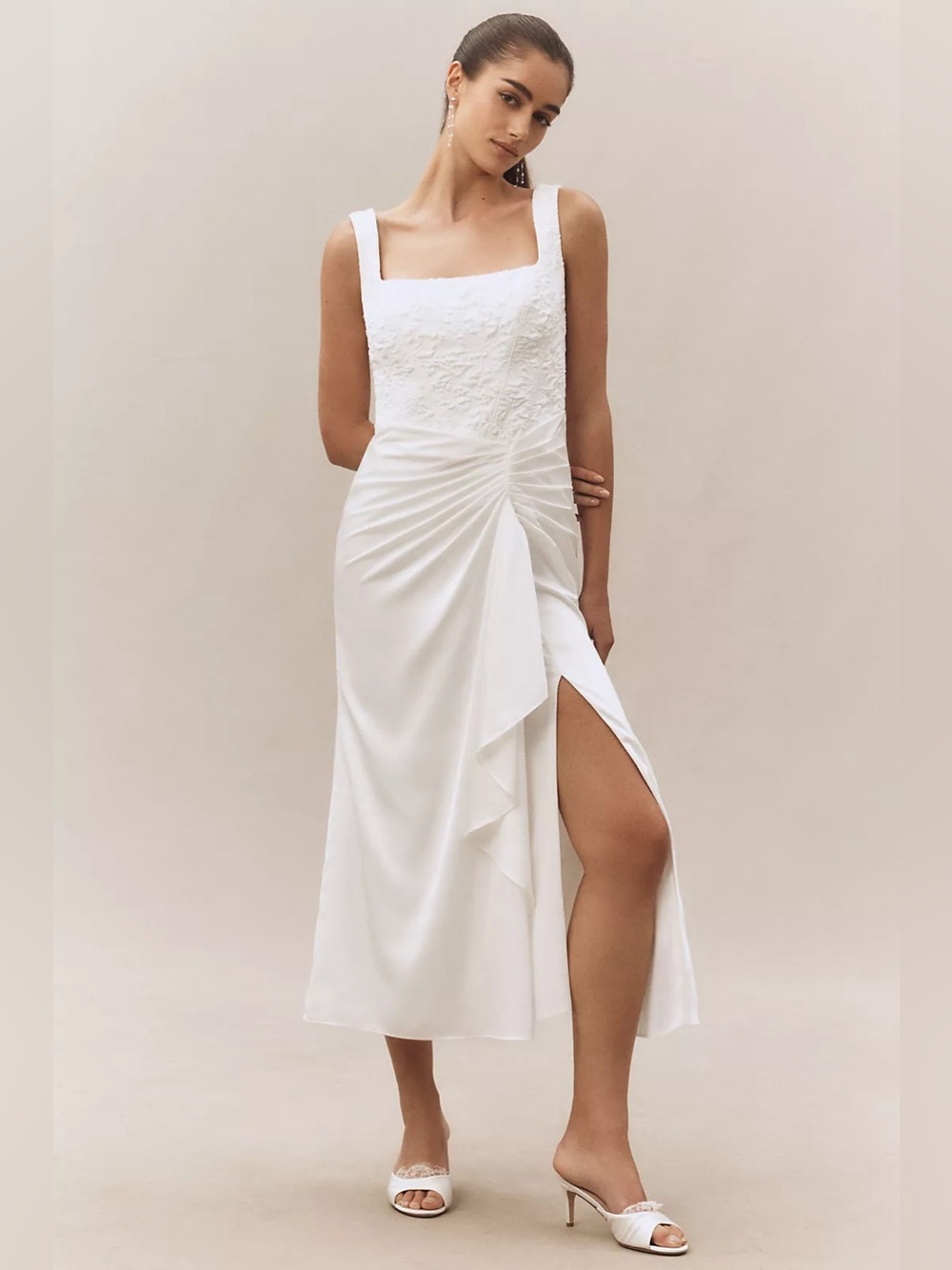 BHLDN Sleeveless Lace Corset Ruched A-Line Midi Dress